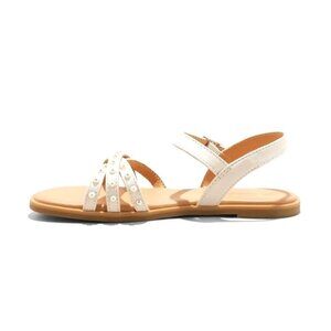 White Pearl Cassie‎ Ankle Strap Sandals Girls Summer Flat Shoes Size 2